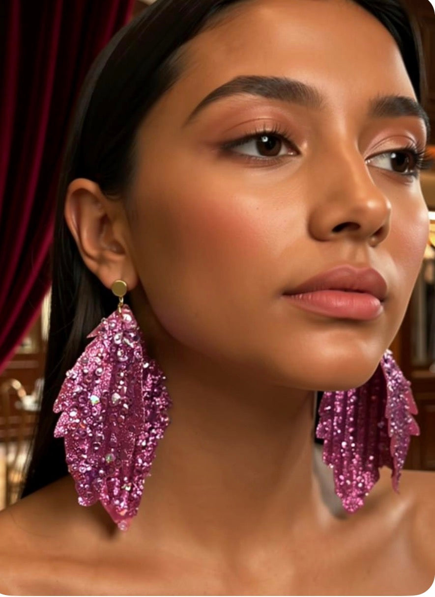 Leaf-Shaped Lavender Sequin Earrings.