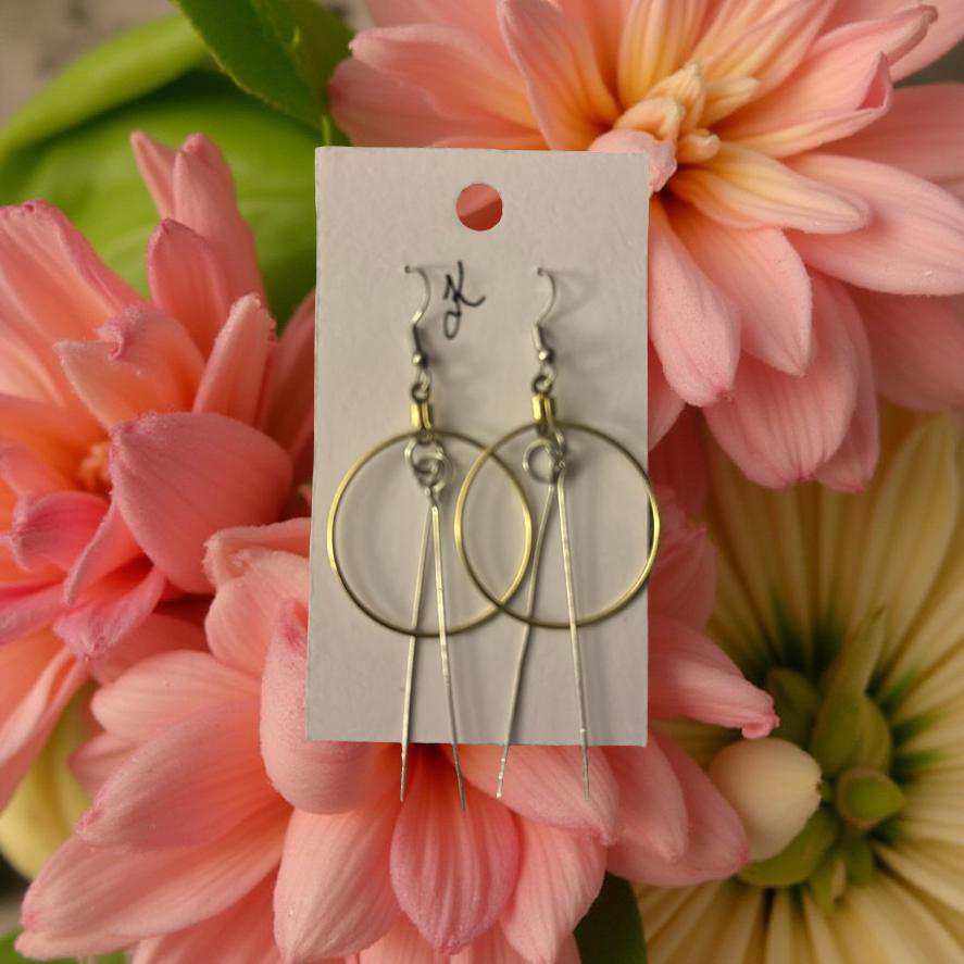 MIXED METAL LOOP AND PIN EARRINGS