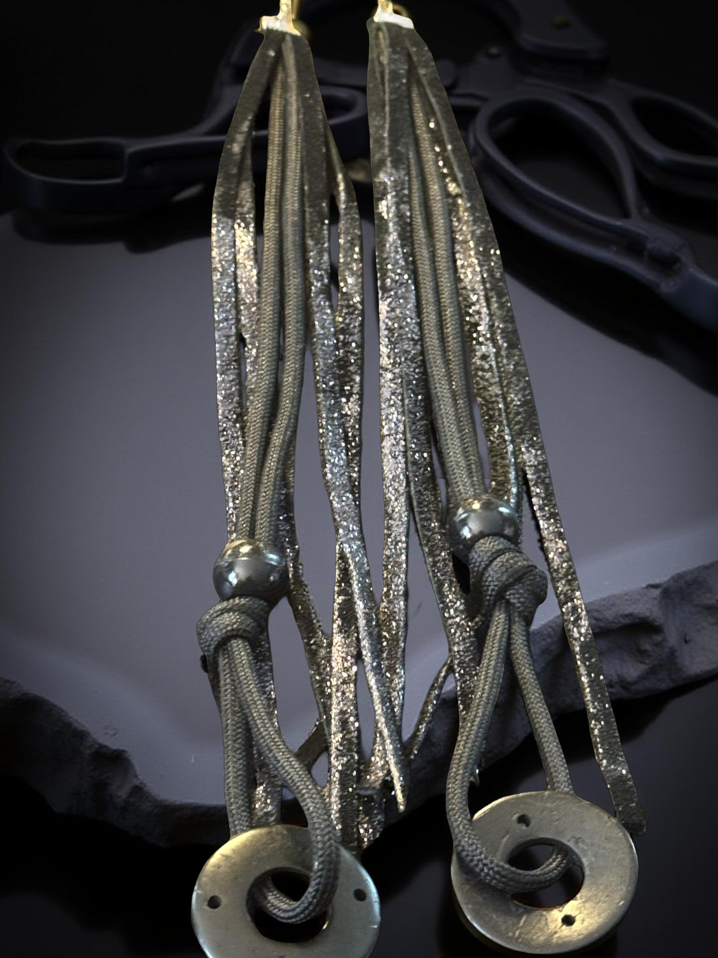 Black Glitter Shoulder -Length Tassel Earrings