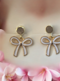 GOLD AND WHITE BOW EARRINGS